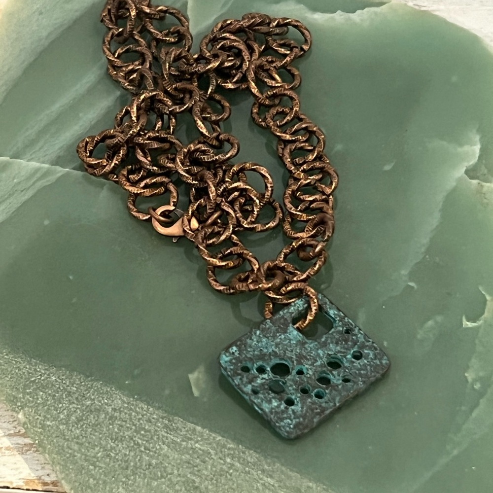 Copper and Turquoise Patina Pendant Necklace - Picture 5 of 5